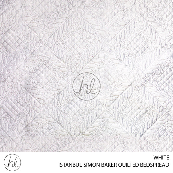 SIMON BAKER QUILTED BEDSPREAD (ISTANBUL) (WHITE) (QUEEN)