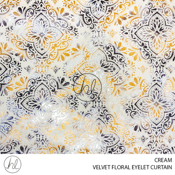 EYELET READY-MADE CURTAIN (FLORAL VELVET) (CREAM) (230X220CM)