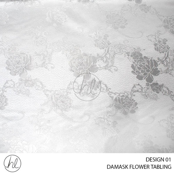 DAMASK FLOWER TABLING (DESIGN 01) (320CM) (PER M) WHITE