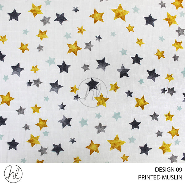 PRINTED MUSLIN (STARS) (DESIGN 09) (160CM) (PER M) YELLOW