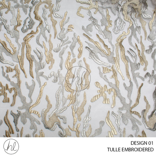 TULLE EMBROIDERED (PER M)  (DESIGN 01) (BEIGE) (COLLECTION 02)