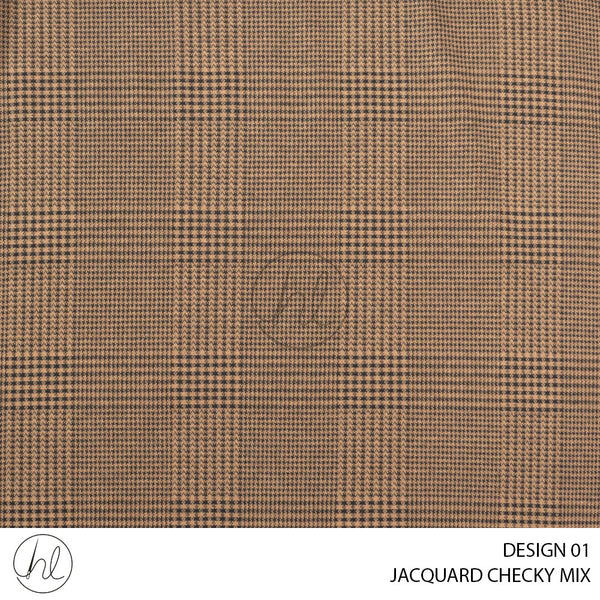 JACQUARD CHECKY MIX (PER M) (DESIGN 01) (CAMEL) (150CM WIDE)