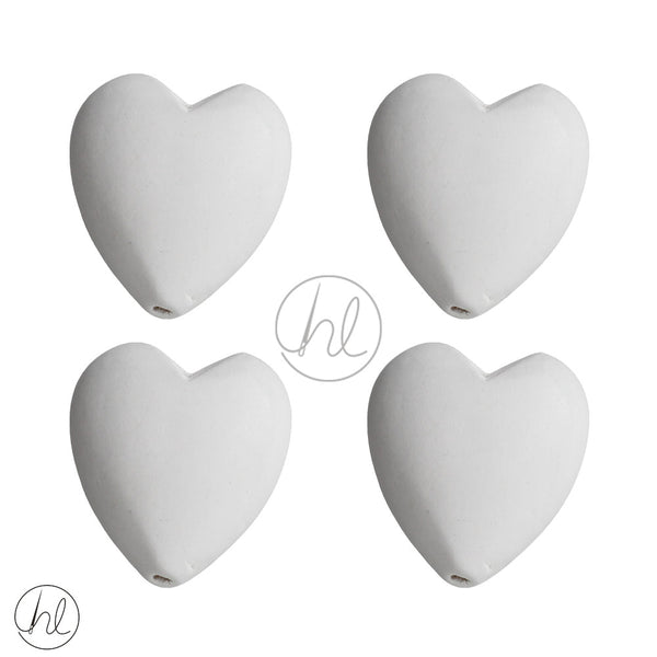 WOODEN BEADS HEARTS (4 P/PACK)(25X20)(WHITE)