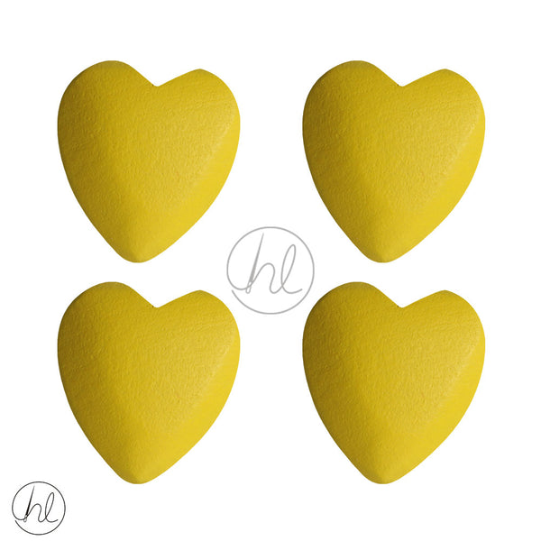 WOODEN BEADS HEARTS (4 P/PACK)(25X20)(YELLOW)
