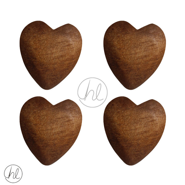 WOODEN BEADS HEARTS (4 P/PACK)(25X20)(BROWN)