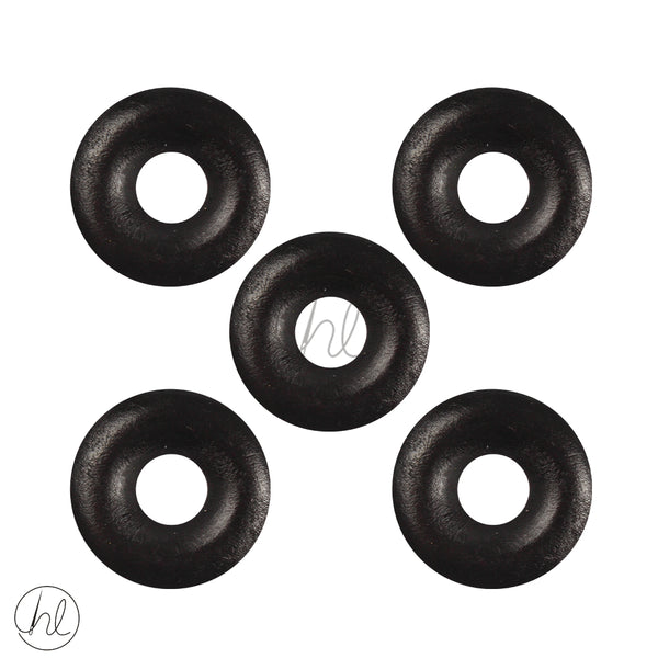WOODEN BEADS RING BLACK 5 PER PACK