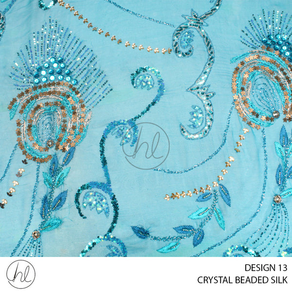 CRYSTAL BEADED SILK (PER M) (DESIGN 13) (BLUE) (COLLECTION 09)