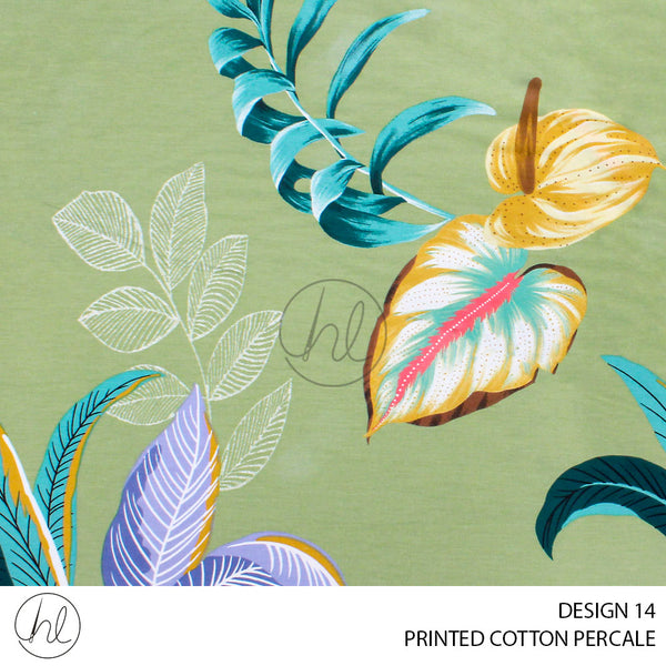 PRINTED COTTON PERCALE FLOWER (DESIGN 14) YELLOW/GREEN (240CM) PER M