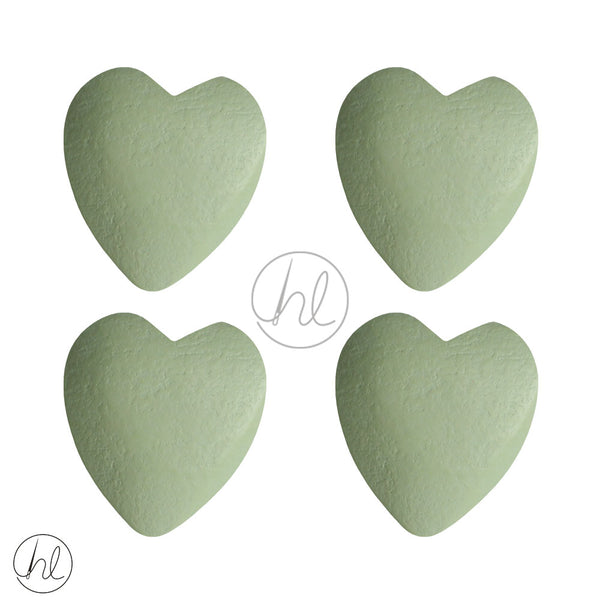 WOODEN BEADS HEARTS (4 P/PACK)(25X20)(PASTEL GREEN)