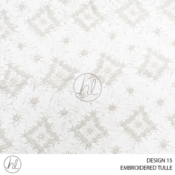 EMBROIDERED TULLE  (477) (PER M) (WHITE) (DESIGN 15) (COLLECTION 01)