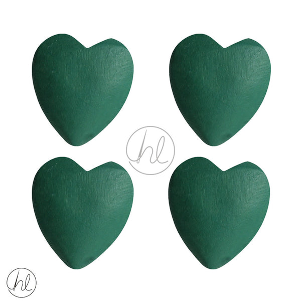 WOODEN BEADS HEARTS (4 P/PACK)(25X20)(EMERALD)