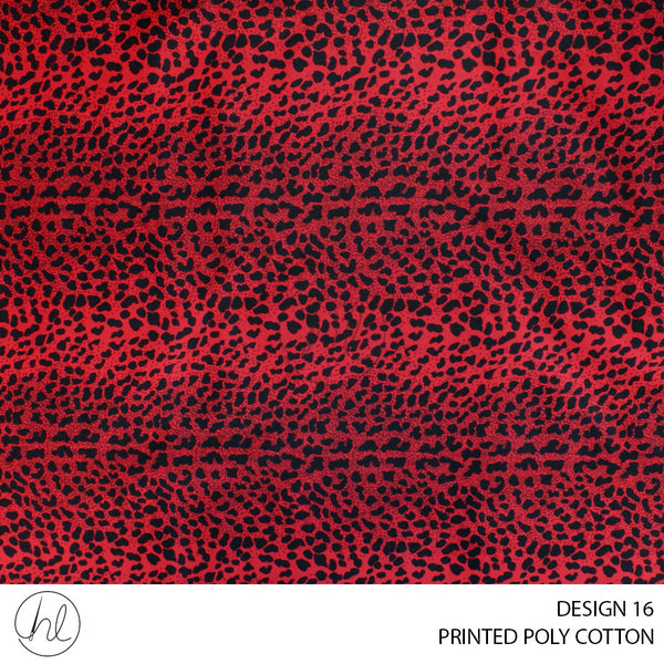 PRINTED POLY COTTON LEOPARD (DESIGN 16) RED  53 (115CM) PERM