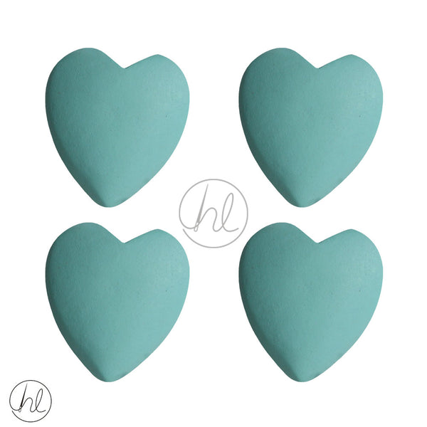 WOODEN BEADS HEARTS (4 P/PACK)(25X20)(PASTEL BLUE)