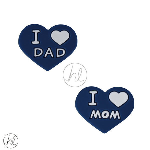 SILICONE BEAD I LOVE MOM & DAD NAVY EACH