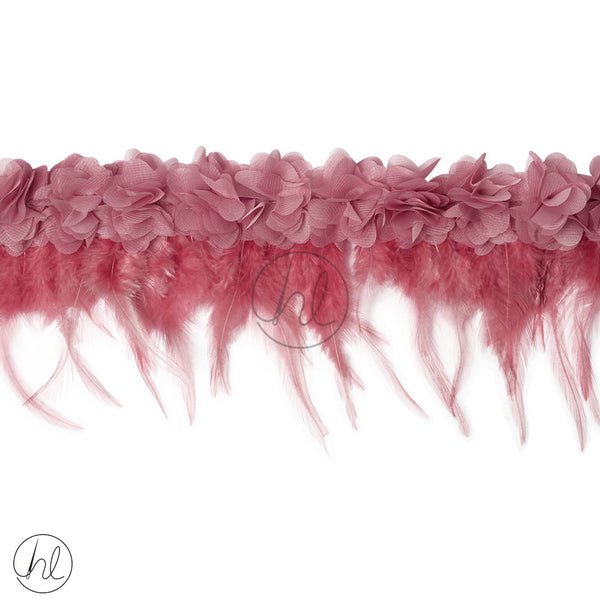 BRAID WITH FEATHERS (DUSTY PINK) PER M
