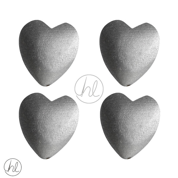 WOODEN BEADS HEARTS (4 P/PACK)(25X20)(SILVER)