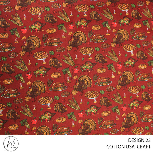 COTTON USA CRAFTS (PER M) (THANKS GIVING) (RED) (DESIGN 23) (112CM WIDE)
