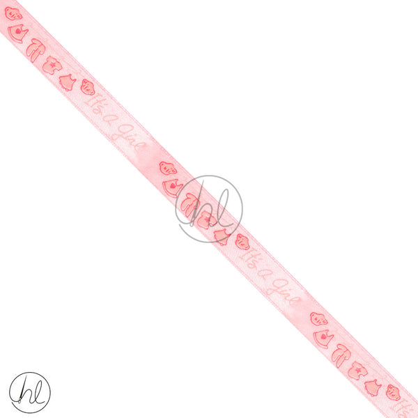 ASSORTED RIBBON ITS A GIRL (PINK) 18MM PER M