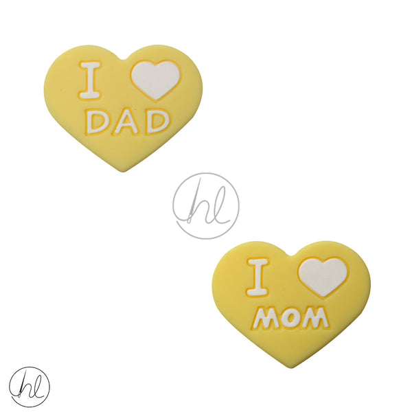 SILICONE BEAD I LOVE MOM & DAD YELLOW EACH
