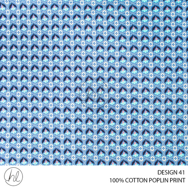 100% PRINTED COTTON POPLIN (PER M) (DESIGN 42) (BLUE) (150CM WIDE)