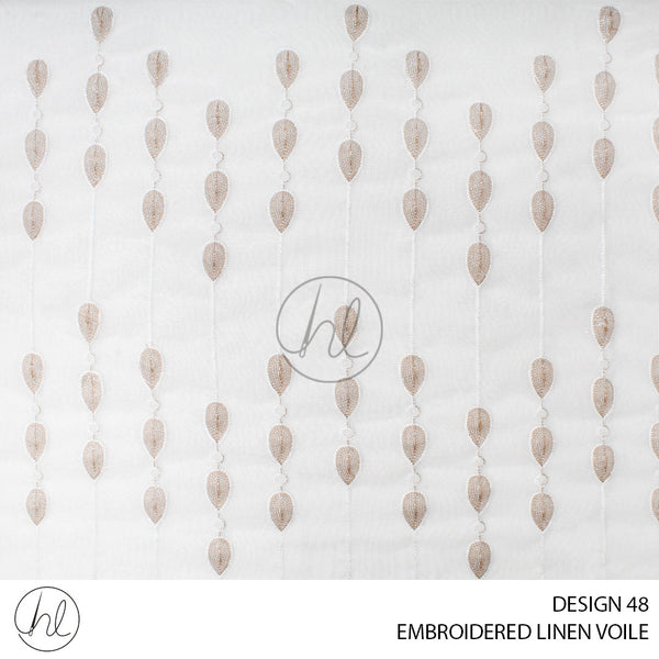 EMBROIDERED LINEN VOILE (DESIGN 48) WHITE/BROWN (280CM) PER M (BUY 20M OR MORE FOR R59.99)