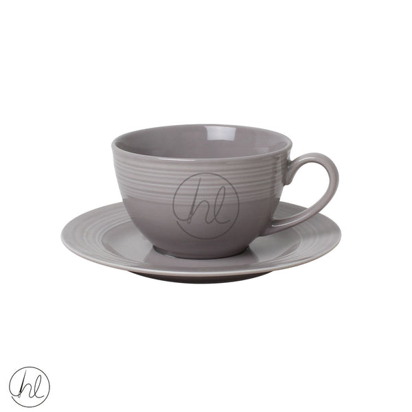 JENNA CLIFFORD CUP AND SAUCER EMBOSSED LINES (LIGHT GREY) JC-7076