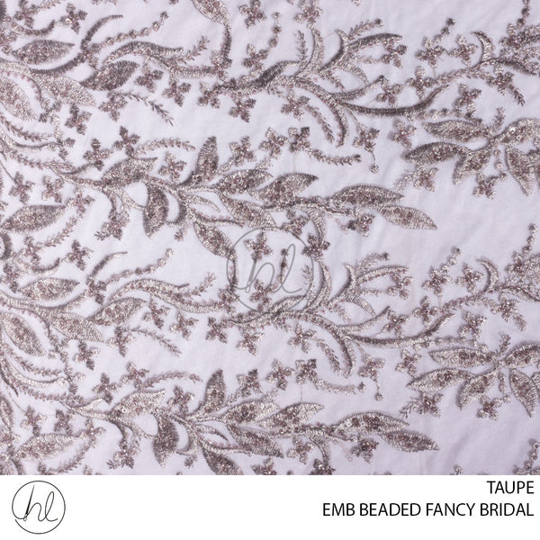 EMB BEADED FANCY BRIDAL (56) (PER M) (TAUPE) (130CM WIDE)