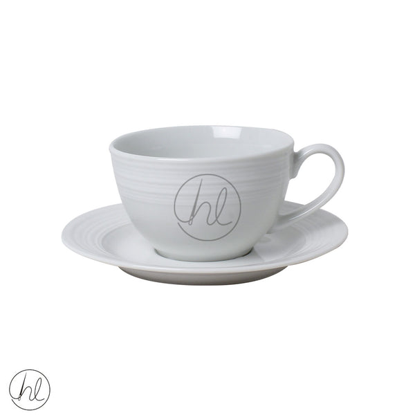 JENNA CLIFFORD CUP AND SAUCER EMBOSSED LINES (WHITE/CREAM) JC-7082