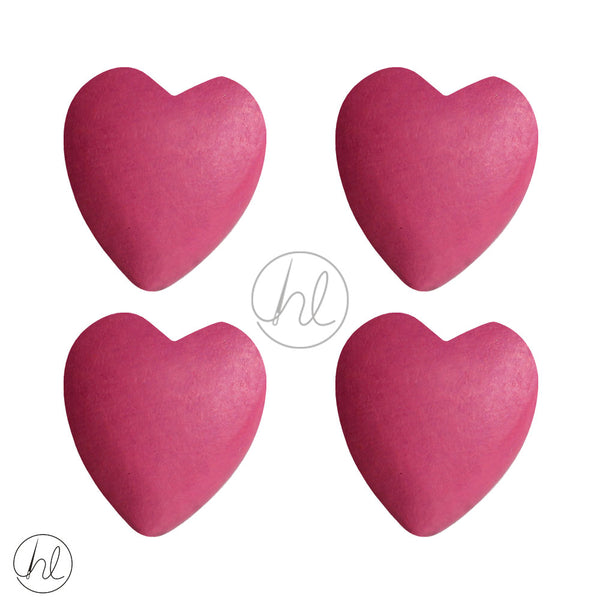 WOODEN BEADS HEARTS (4 P/PACK)(25X20)(CERISE)