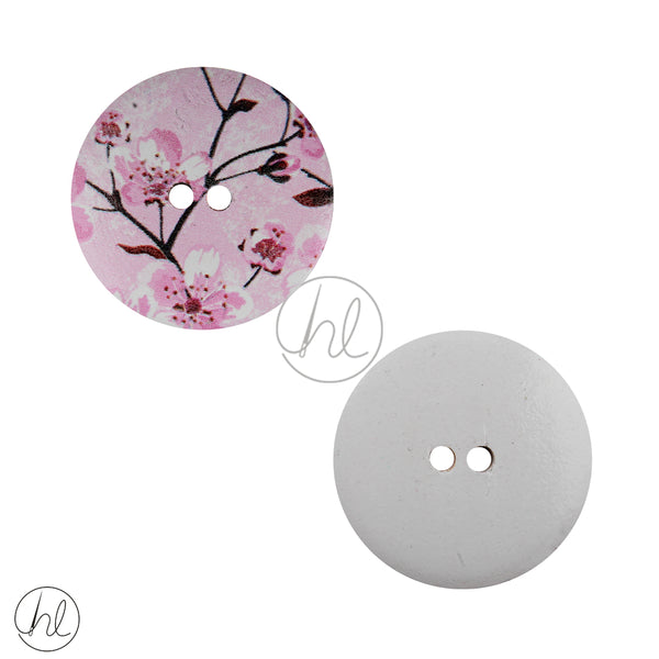 FANCY WOODEN BUTTON PINK FLORAL