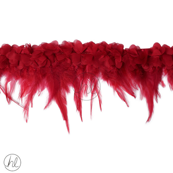 BRAID WITH FEATHERS (MAROON) PER M