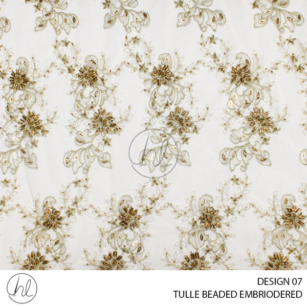 TULLE BEADED EMBRIODERED (PER M)	(DESIGN 07) (GOLD) (COLLECTION 02)