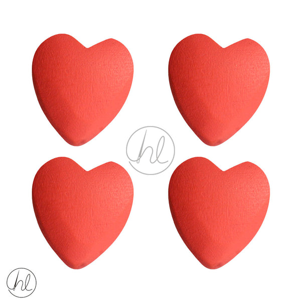 WOODEN BEADS HEARTS (4 P/PACK)(25X20)(GUAVA)