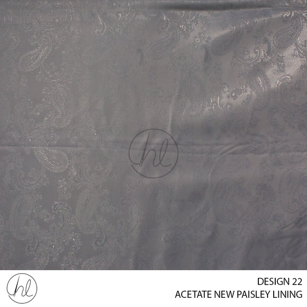 ACETATE NEW PAISLEY LINING (PER M) (55) (DESIGN 22) (SILVER) (150CM WIDE)