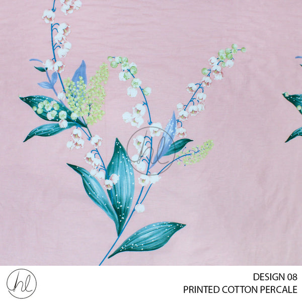 PRINTED COTTON PERCALE FLOWER (DESIGN 08) BABY PINK (240CM) PER M