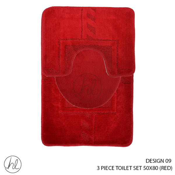 3 PIECE PRINTED TOILET SET (50X80) (DESIGN 09) (RED)