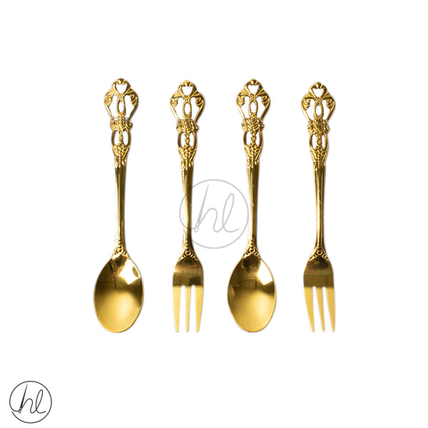 4 PIECE CAKE SPOON AND FORK SET (JY-05) (GOLD)