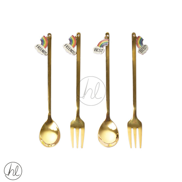 4 PIECE RAINBOW CAKE SPOON AND FORK SET (JY-07) (GOLD)