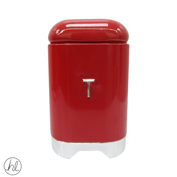 TEA CANISTER (RED AND SILVER)