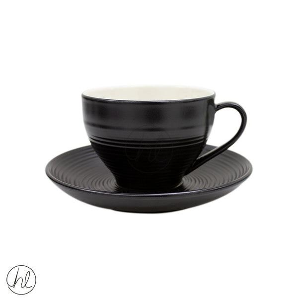 JAN CUP AND SAUCER (JH-000079) (BLACK & CREAM) (STONEWARE)