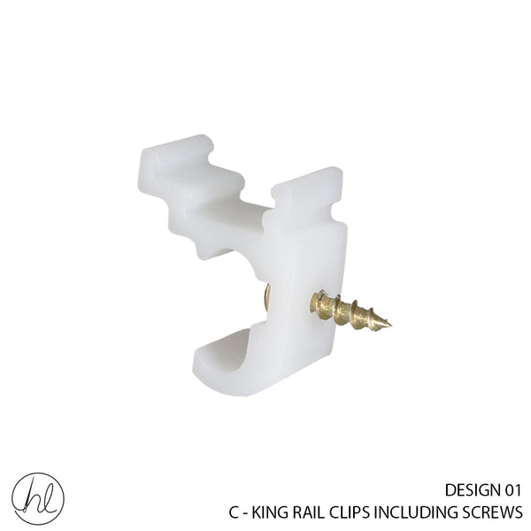 C - KING RAIL CLIPS INCLUDING SCREWS (DESIGN 01) (2 PER PACK) (WHITE)