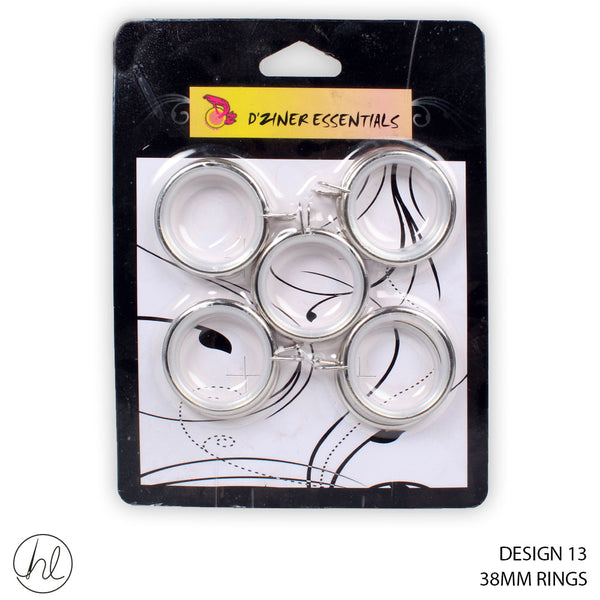 PLASTIC RINGS (DESIGN 13) (10 PER PACK) (38MM) (CHROME)