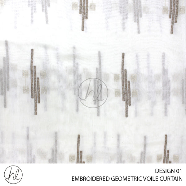 EMBROIDERED GEOMETRIC VOILE READY-MADE CURTAIN (500X218) (DESIGN 01)