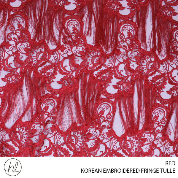 KOREAN EMBROIDERED FRINGE TULLE (RED) (130CM) (PER M)