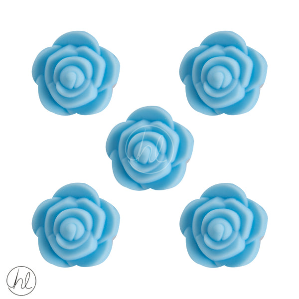 SILICONE BEAD BLUE ROSES 5 PER PACK