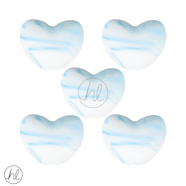 SILICONE BEAD HEARTS BLUE MARBLE  5 PER PACK