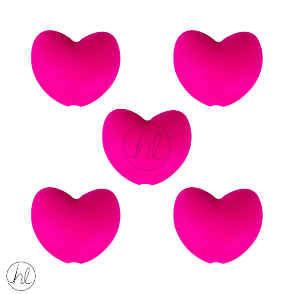 SILICONE BEAD HEARTS MAGENTA 5 PER PACK