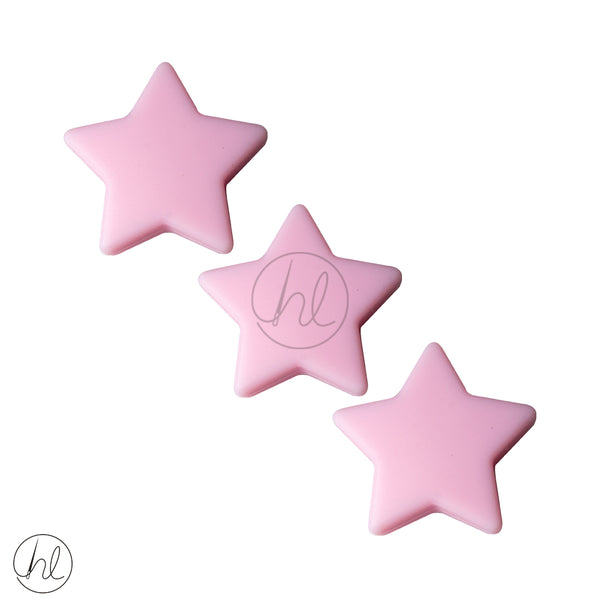SILICONE STAR LARGE BEADS PINK 3 PER PACK