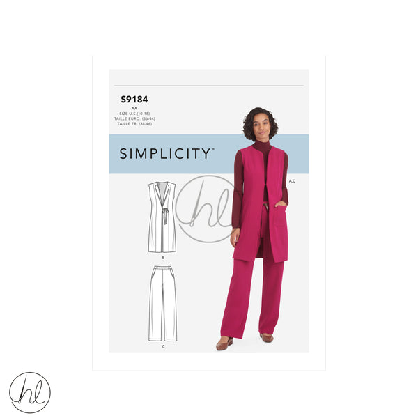 SIMPLICITY ADULT PATTERN S9184